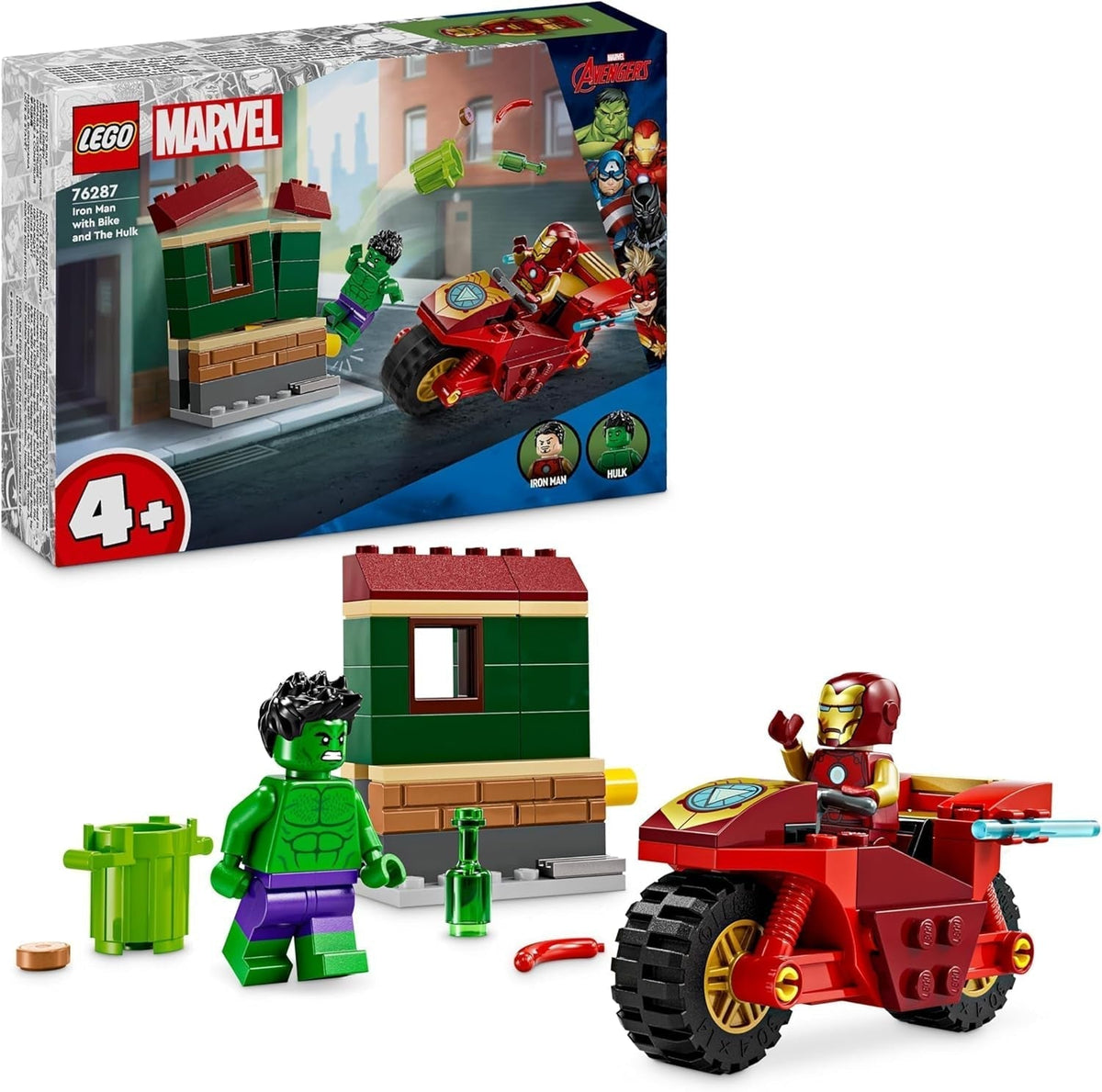 LEGO Marvel Iron Man mit Fahrrad und Hulk, Superhelden-Bauspielzeug für Kinder, Fahrrad- und Minifiguren-Sammelset, Geschenk für Mädchen und Jungen ab 4 Jahren 76287 Bausets Besuche den LEGO-Store Standardtitel