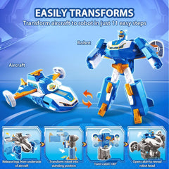 Super Wings 2-In-1 Mini World Aircraft Transforming Robot cu efecte luminoase și sonore, jucărie transformabilă pentru fete și băieți de la 3 ani, albastru Action figures Naty Shop