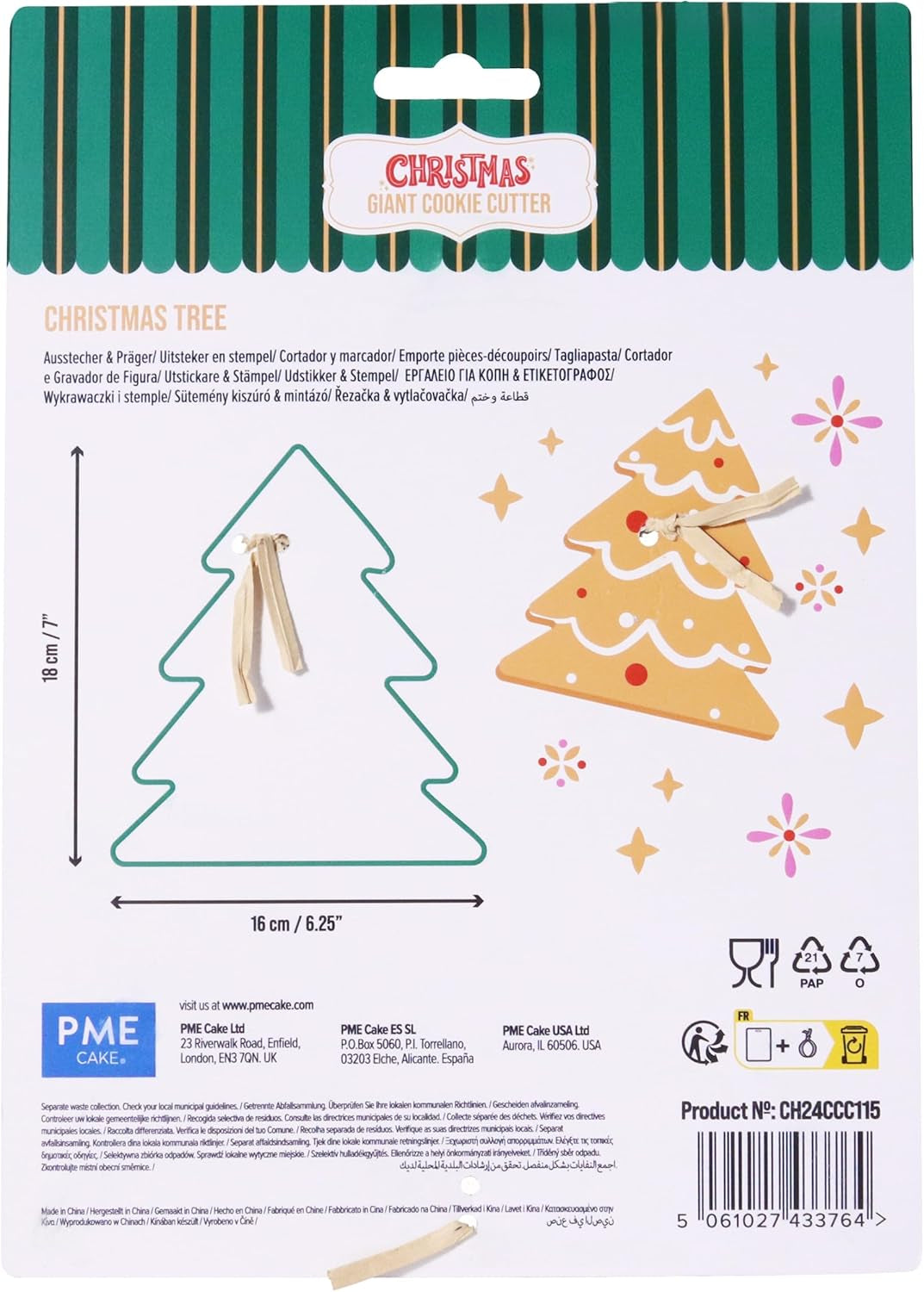 Formă gigantică de biscuiți de Crăciun, brad de Crăciun (18cm / 7"), verde
