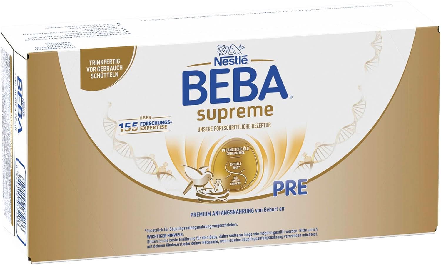 BEBA SUPREME PRE Anfangsmilch trinkfertig ab der Geburt, Babynahrung mit DHA, nur Laktose, palmölfrei, 8er Pack (8 x 200 ml) Mutter und Kind Naty Shop Beba Supreme Pre 32 x 70 ml
