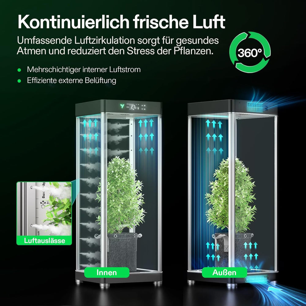VGrow All-in-One Smart Grow Box, professionelles System mit Samsung LM301H EVO Grow Lampe, fortschrittliches Zirkulations- und Belüftungssystem, Bewässerung, Nährstoffversorgung für Hydrokulturen in Innenräumen