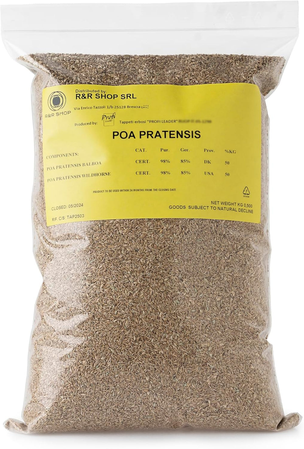 R&R SHOP – Samen Für Rasen, Poa Pratensis, Selbstregenerierend Und Widerstandsfähig (500Gr - 20Mq)