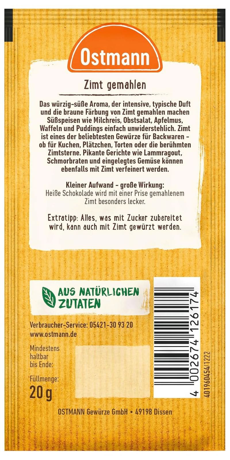 Ostmann - Gemahlener Zimt, 20 Gramm Condimente Naty Shop