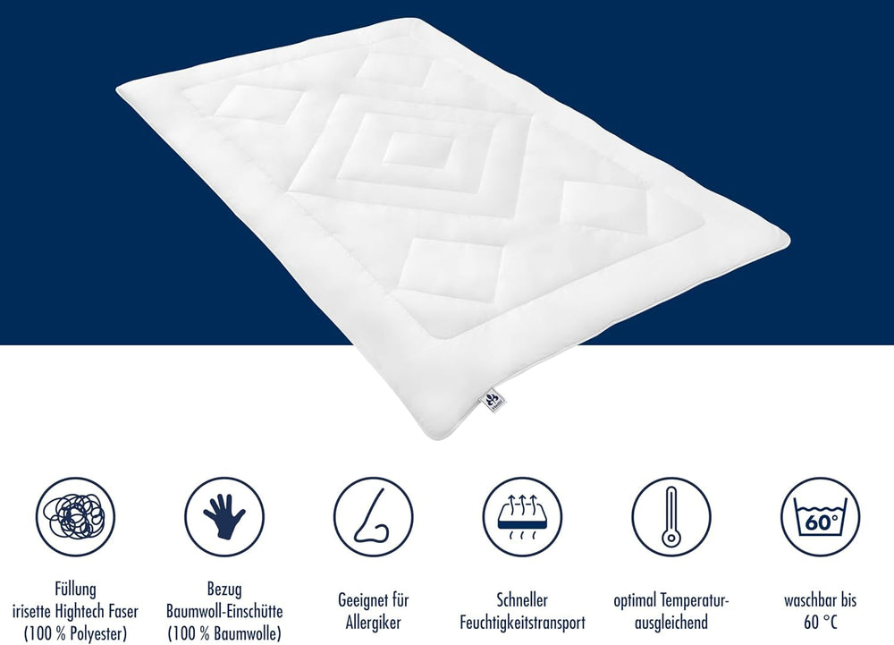 Irisette Noblesse Bettdecke für alle Jahreszeiten – Made in Germany – Bettdecke mit Bezug aus reiner Baumwolle, 135 x 200 cm, Öko-Tex-zertifiziert. Bettdecken und Steppdecken Naty Shop