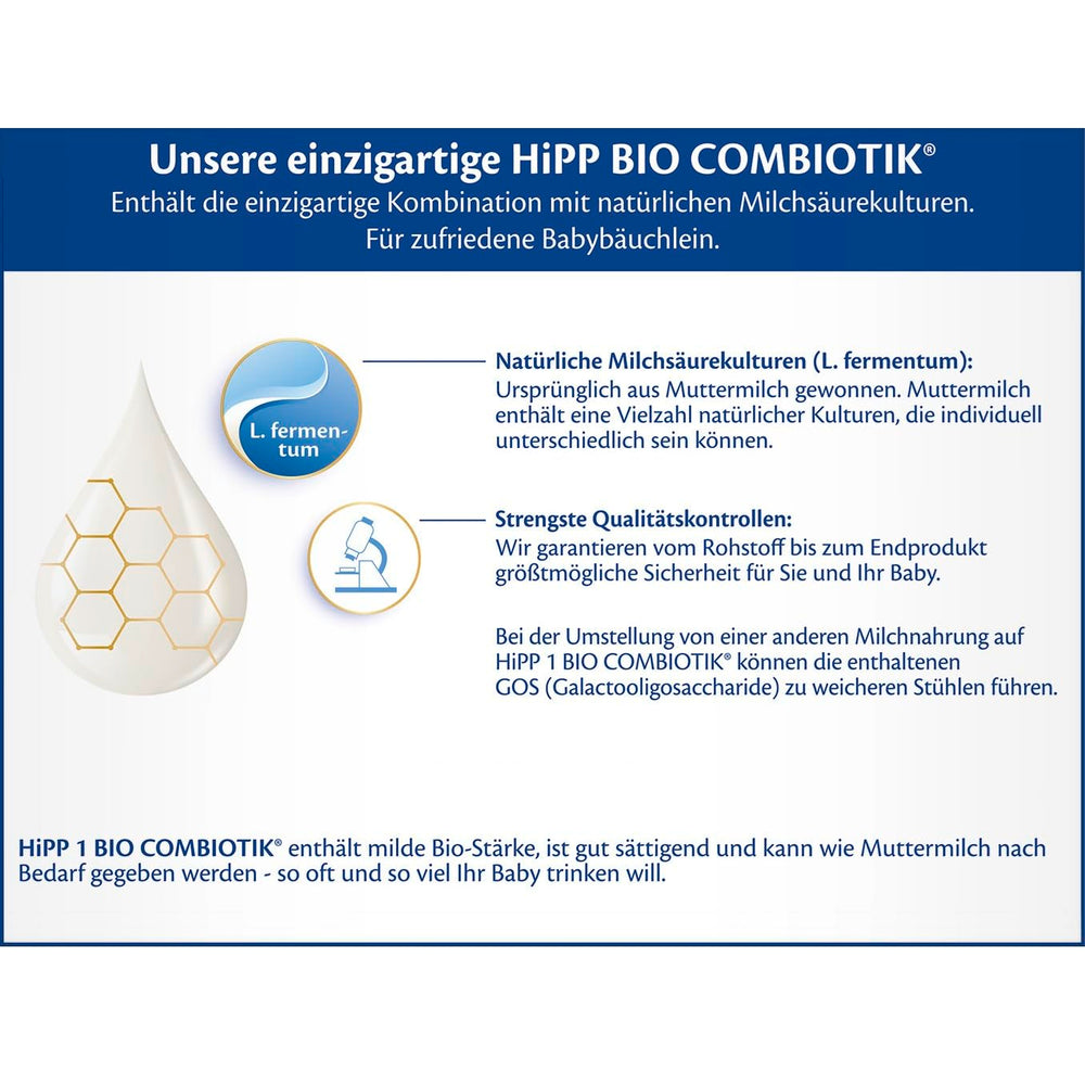 HiPP 1 Bio Combiotik (4 x 600g), Milchpulvernahrung für Säuglinge ab der Geburt, mit natürlichen Milchsäurekulturen und leicht zu behandelnder Bio-Stärke, in bester Bio-Qualität