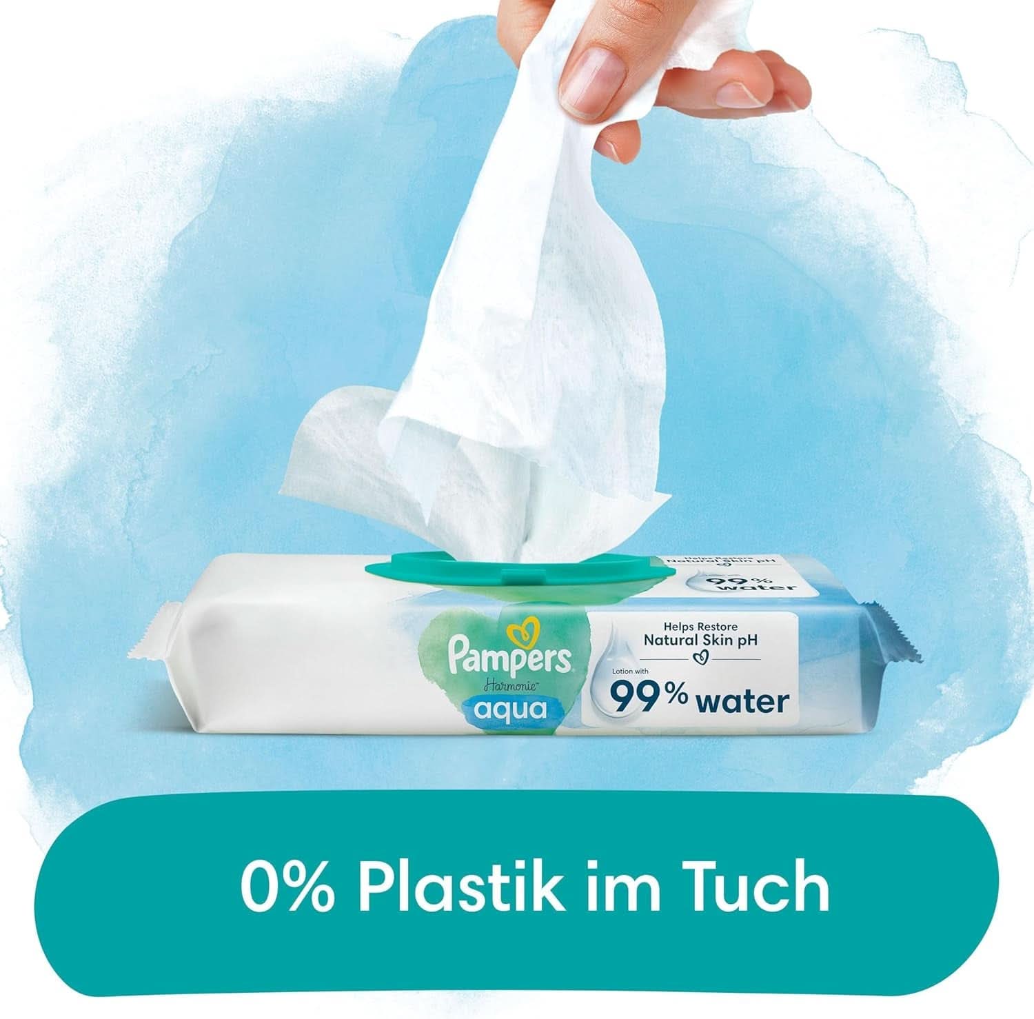 Pampers Harmonie Aqua Feuchttücher, Feuchttücher, die dabei helfen, den natürlichen pH-Wert der Haut wiederherzustellen, leichte Lotion mit 99 % Wasser Baby-Feuchttücher Naty Shop