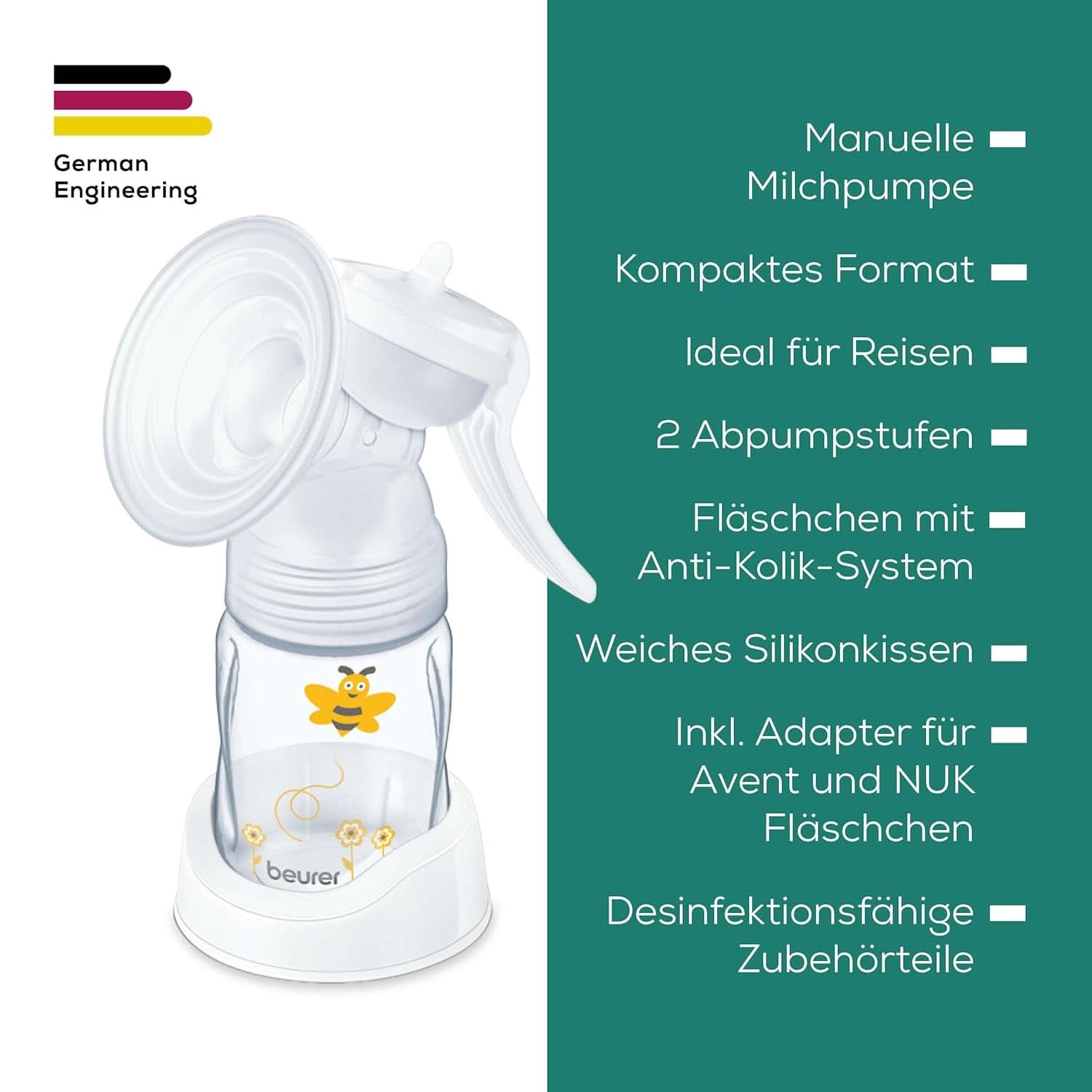Beurer Babycare, Handmilchpumpe, inklusive Flasche mit Anti-Kolik-System, Zubehör Essen und Stillen Bebe Naty Shop
