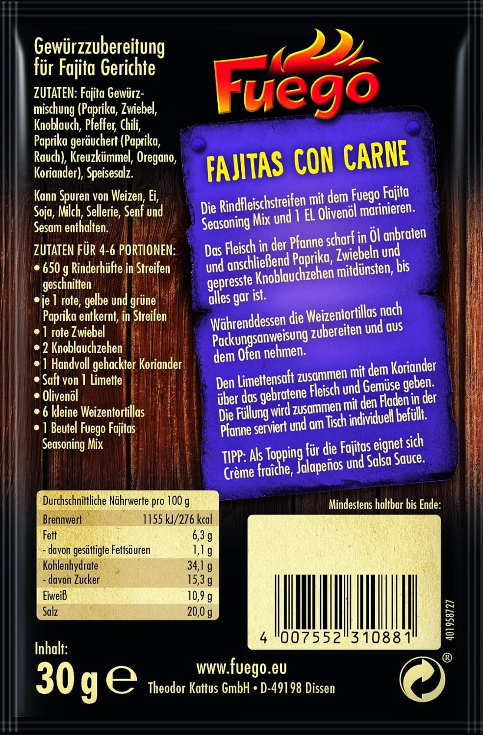 - Fajita-Gewürzmischung | 30 g im Beutel
