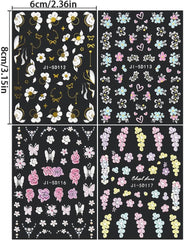 5D Geprägte Blume Nagelsticker Nagelfolie Selbstklebend Acryl Geschnitzte Blumen Nagelaufkleber Schmetterling Nail Sticker Blütenblätter Nageldesign Aufkleber Nägel Zubehör Flower Nail Art Stickers