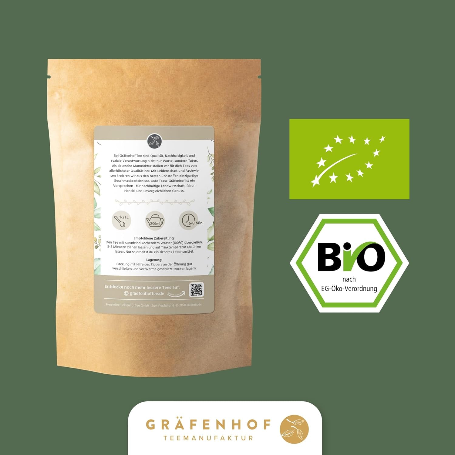 Ceai Yerba Mate Bio, originalul, 1 kg ceai mate vrac, conținut ridicat de cofeină, neprăjit, uscat la aer, analizat în laborator, frunze de mate ambalate în Germania, calitate premium Gräfenhof