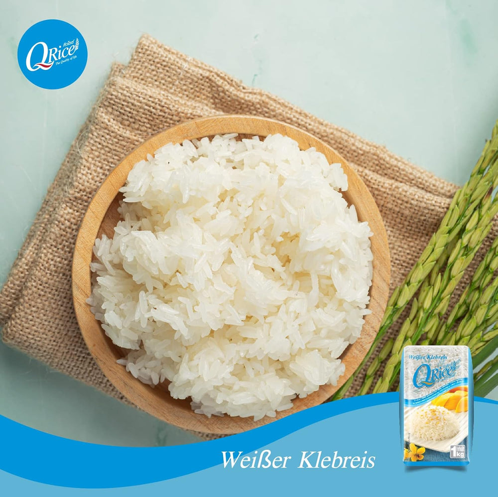Q REIS | Weißer Klebreis Langkorn aus Thailand | Aromatisch mit klebriger Textur | Ideal für Currys, Sushi, Mochi oder Milchreis 1 x 1 kg