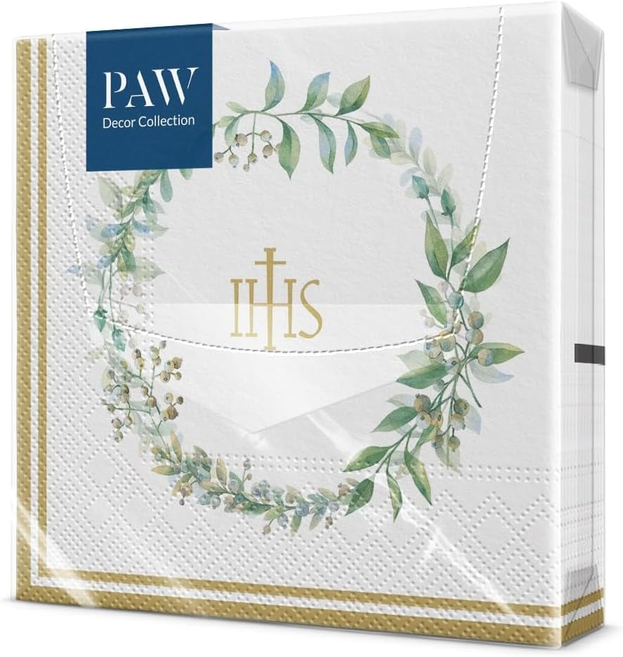 PAW - Șervețele 3 straturi (33 X 33 Cm) I 20 bucăți I Perfect pentru comuniune, confirmare, botez I Ideal pentru băieți și fete I Decorațiuni de masă Șervețele de hârtie elegante - IHS Roses I Delicate Roses
