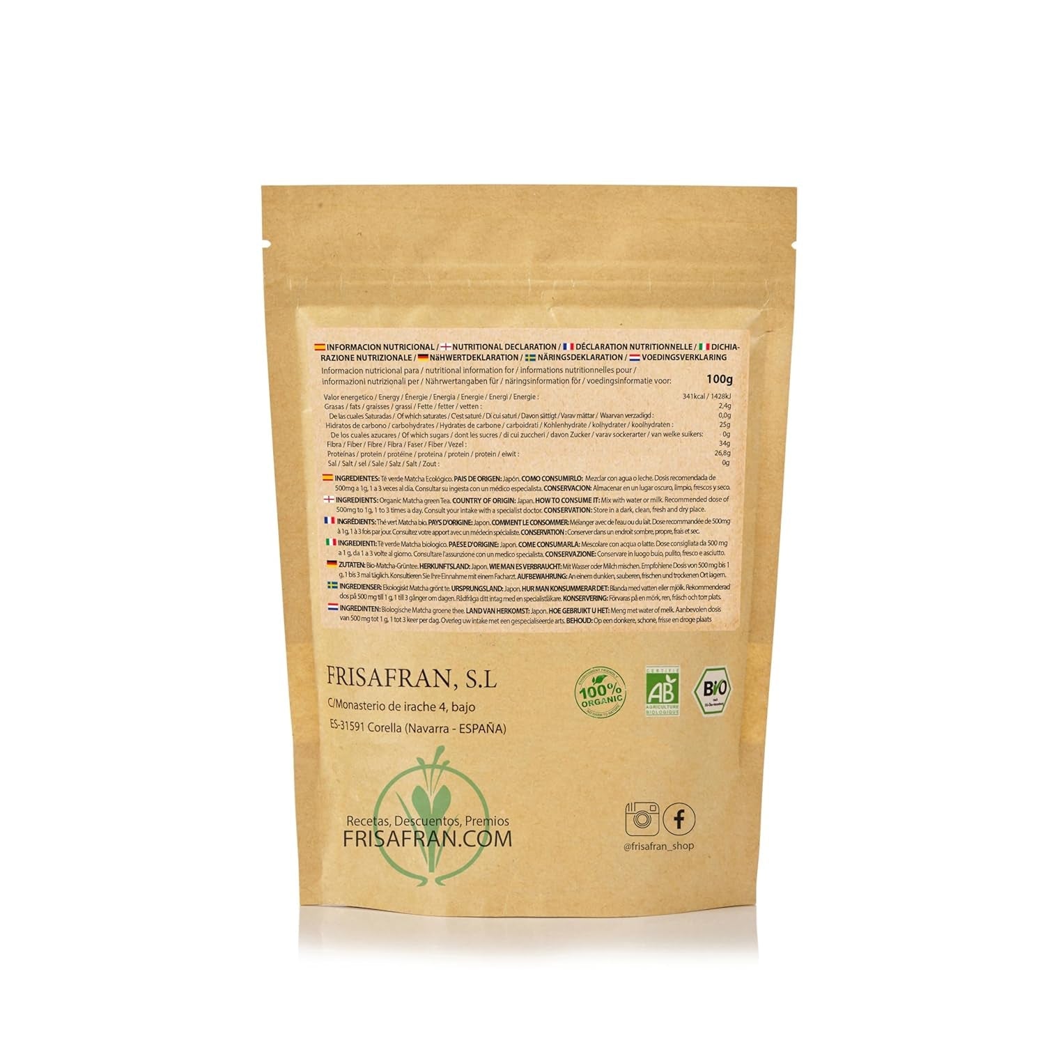 FRISAFRAN | Ceai Matcha organic 50G | Ceai organic pudră | 100% natural | Ceai verde Matcha organic pudră | Calitate ceremonială | Cultivat în Japonia | Detox vegan | Băuturi smoothie | Multivitamine | Detoxifiere