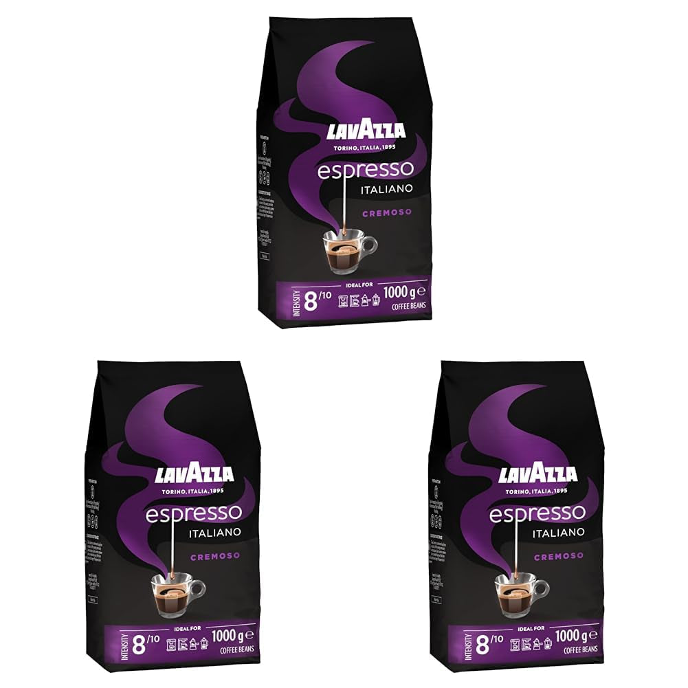 Lavazza Espresso, Kaffeebohnen für Espressomaschinen, ausgewogener und aromatischer Geschmack von Früchten und Blumen, 100 % Bio-Arabica und Robusta-Kaffee Naty Shop 3 x 1 kg Cremoso