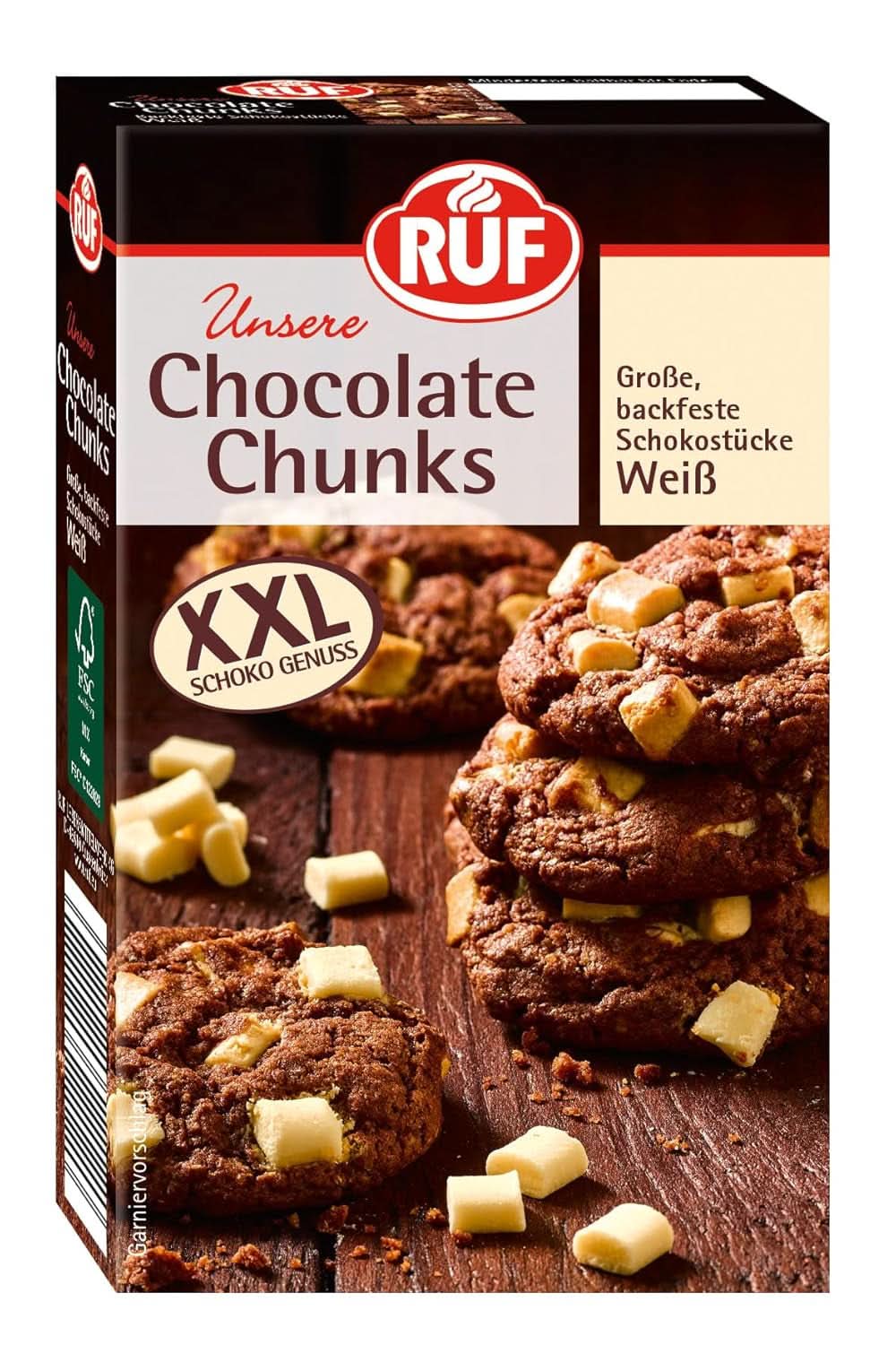 RUF, XXL dunkle Schokoladentropfen zum Backen, vegan, glutenfrei, 100 Gramm Glasuren und Dekor Naty Shop Weiße Schokolade