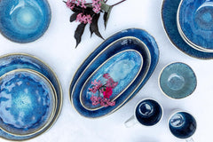 MÄSER 934092 Serie Frozen, Geschirr Set Aus Keramik Für 4 Personen, 16-Teiliges Kombiservice Mit Organischen Formen, Blau Gesprenkeltes Service, Steinzeug, Dunkelblau Tableware Sets Naty Shop