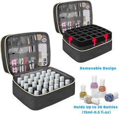 Nagellack Organizer Tasche, Doppelschicht Nagellack Aufbewahrung Box, Organizer Koffer Für Nageldesign Kosmetiktasche Für 30 Flaschen Neonail Base(15Ml-0.5 Fl.Oz) & 1 Nagellampe(Schwarz)