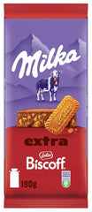 Milka Extra Biscoff Schokolade – Alpenmilchschokolade mit knusprigen Lotus Biscoff Keksstückchen – 190g