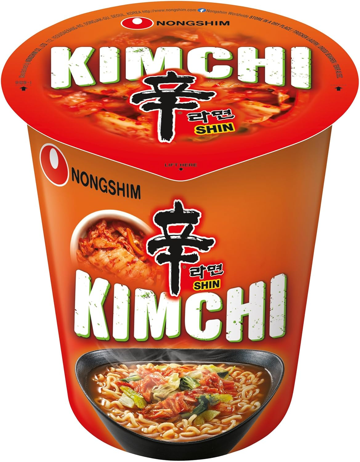 Nong Shim Kimchi Ramyun Instantnudeln – Koreanische Ramen-Suppe in einer Tasse – schnelle Zubereitung – 1 Packung à 75 g