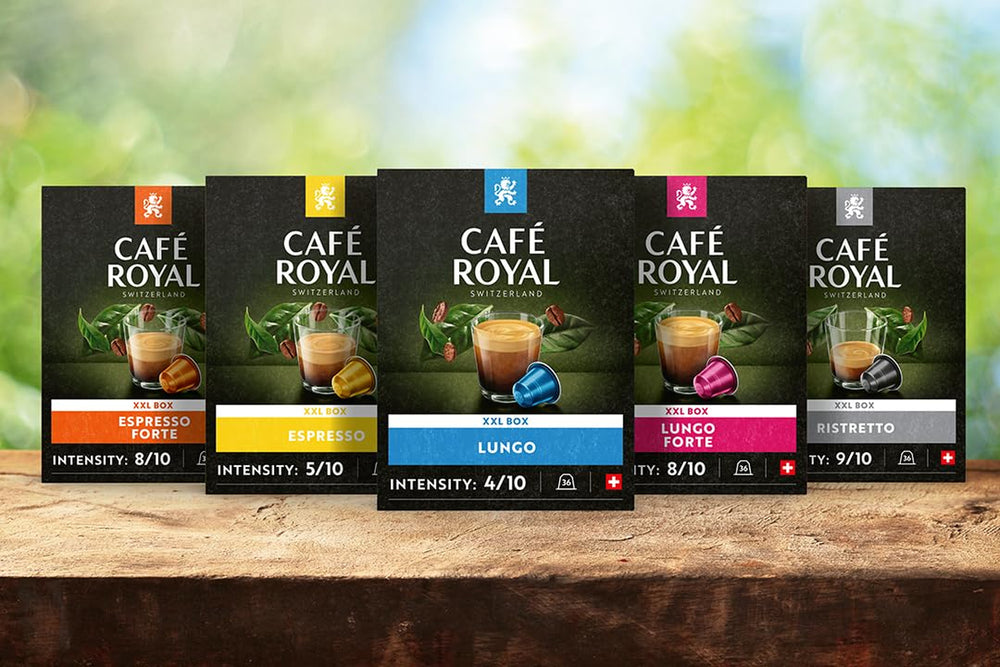 Café Royal Espresso Decaffeinato 36 Kapseln für Nespresso Kaffee Maschine - 5/10 Intensität - UTZ-zertifiziert Kaffeekapseln aus Aluminium (Packung mit 2)