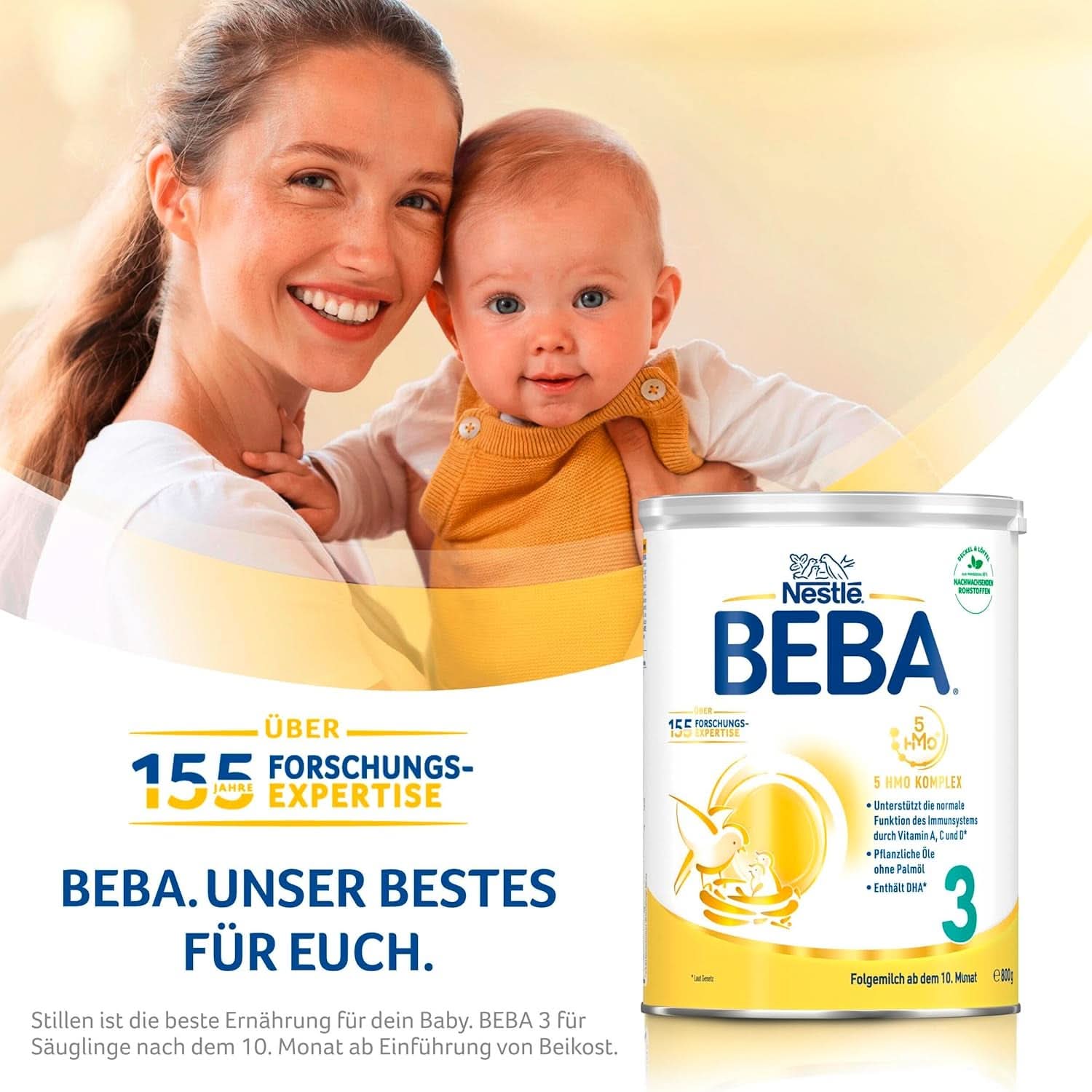 Nestlé BEBA 3 Folgemilchpulver, Folgenahrung ab 10 Monaten, 3er Pack (3 X 800G) Mutter und Kind Naty Shop
