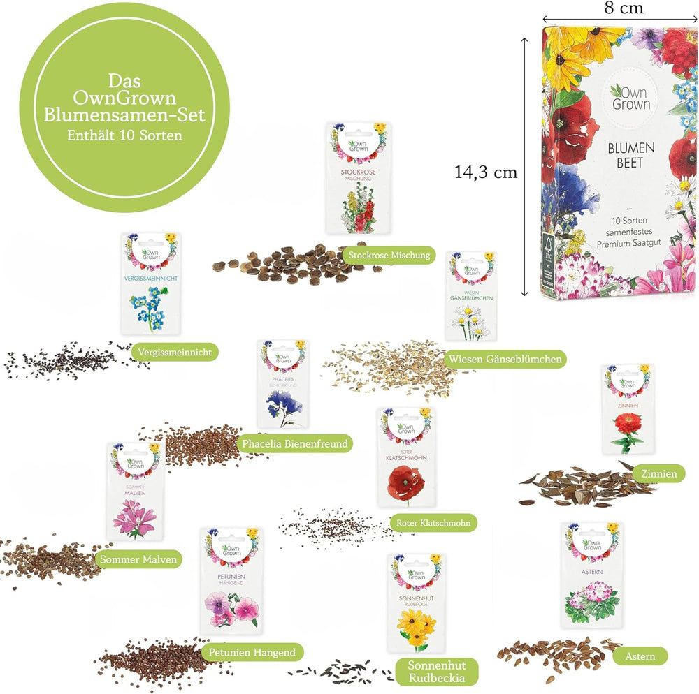 Blumensamen für Garten und Balkon: 10 Sorten Premium-Blumensamen als Pflanzensamen-Set - Balkonblumensamen - Wildblumensamen für Balkon und Garten von OwnGrown