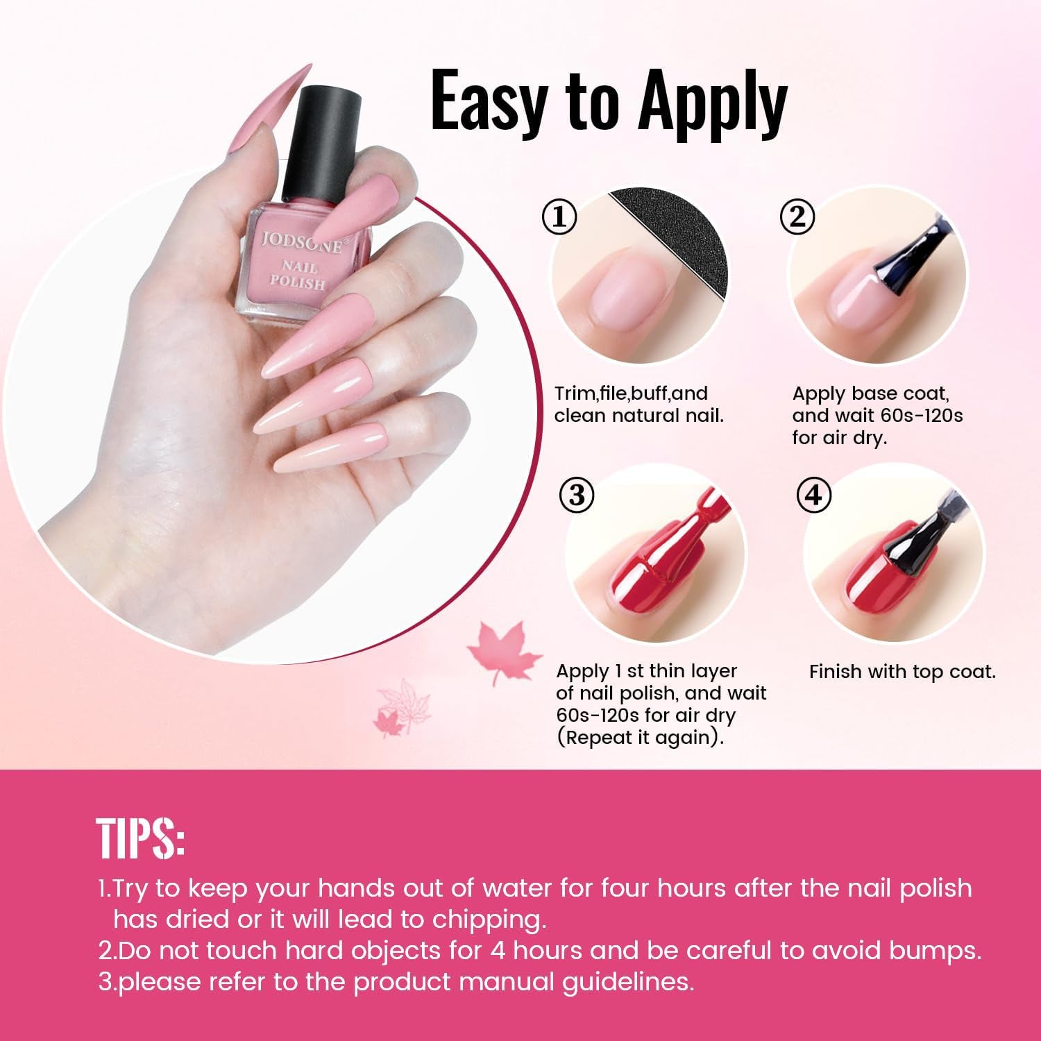 JODSONE 12-teiliges Nagellack-Set, 10 Farben, Kombination aus 2 Unterlacken und Überlack, schnell trocknender Nagellack für Amateure und Anfänger