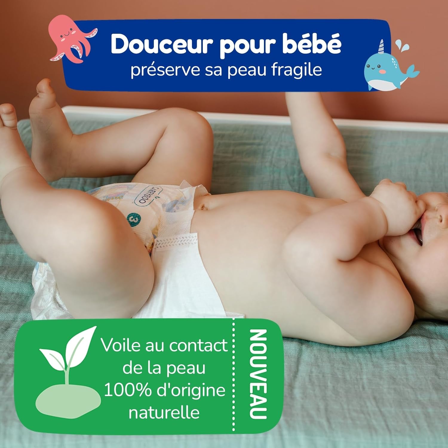 - Windelgröße 4 (7 – 18 kg) – für empfindliche Haut – natürlich und sehr saugfähig – 12 Stunden auslaufsicher – ohne unerwünschte Inhaltsstoffe – hergestellt in Frankreich – 132 Windeln