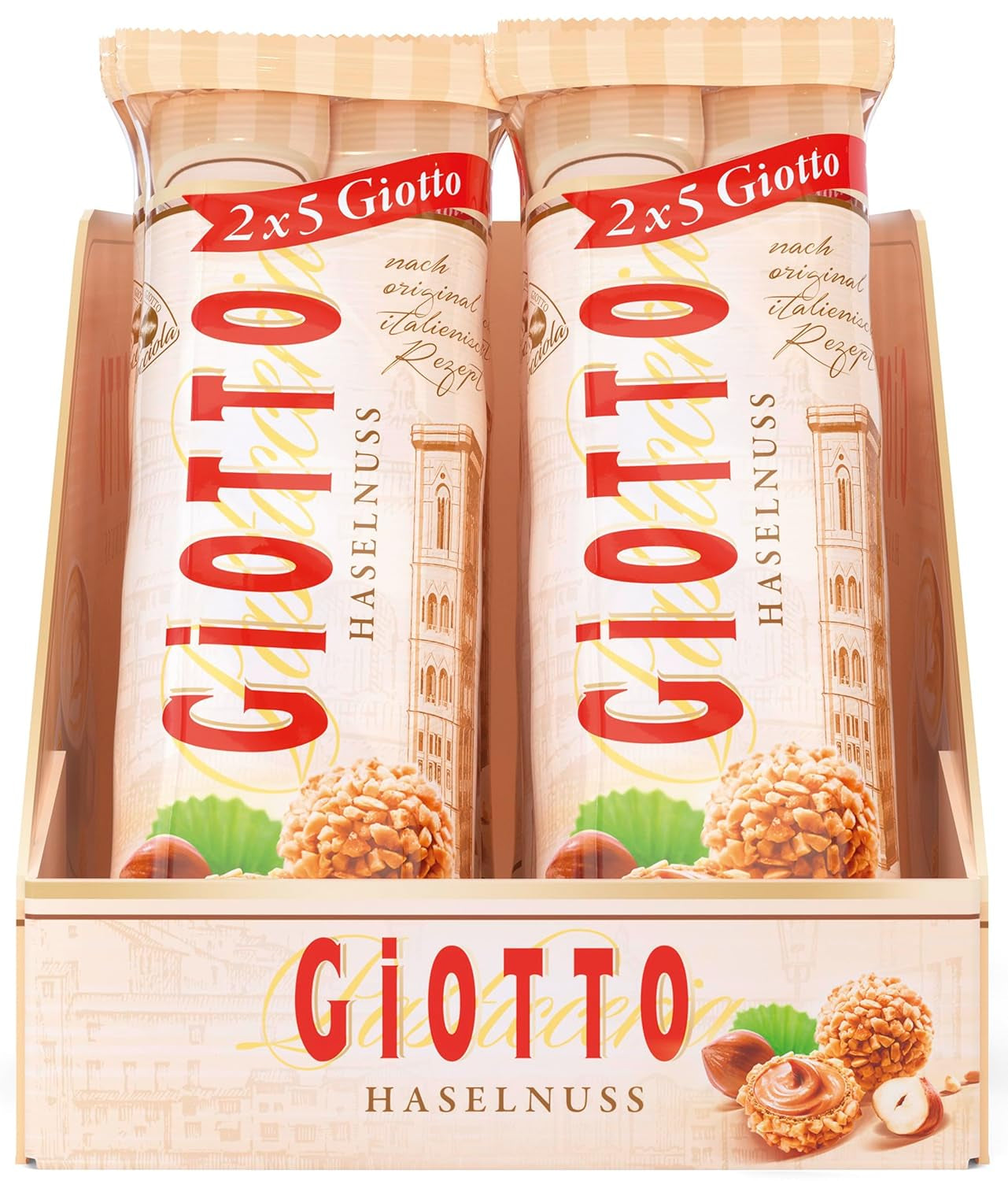 GiOTTO – eine Gebäckspezialität nach original italienischem Rezept – Waffelschale, Milch- und Haselnusscremefüllung und Haselnussstückchenglasur – 10 x 21,5 g