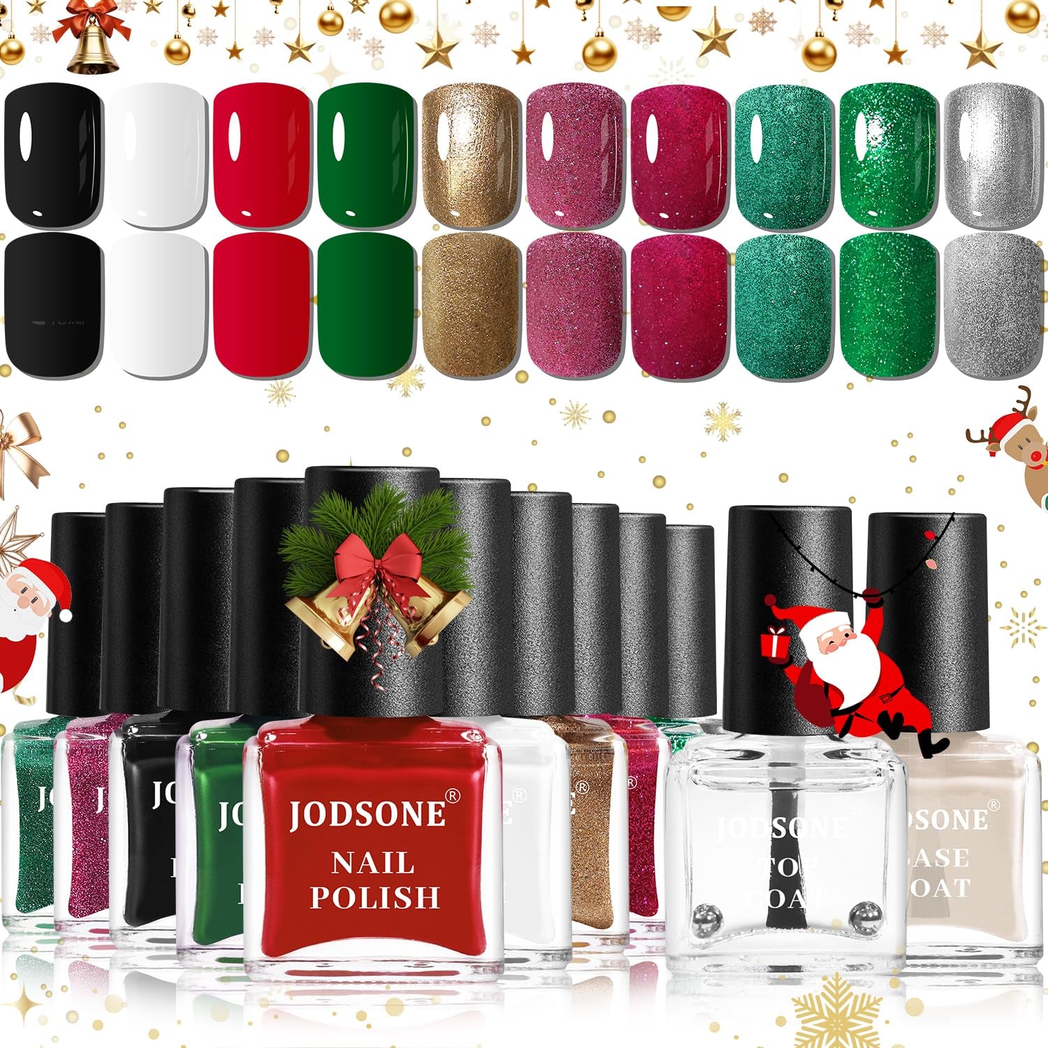 JODSONE 12-teiliges Nagellack-Set, 10 Farben, Kombination aus 2 Unterlacken und Überlack, schnell trocknender Nagellack für Amateure und Anfänger