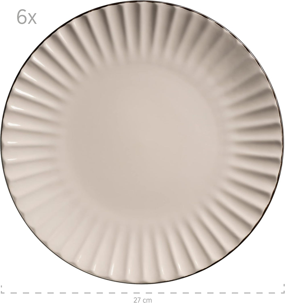 MÄSER 931967 Set de veselă Osita Retro Series pentru 6 persoane în formă de val, set de veselă rotundă cu 18 piese, farfurii de cină, farfurii de desert și boluri pentru cereale, ceramică, alb crem