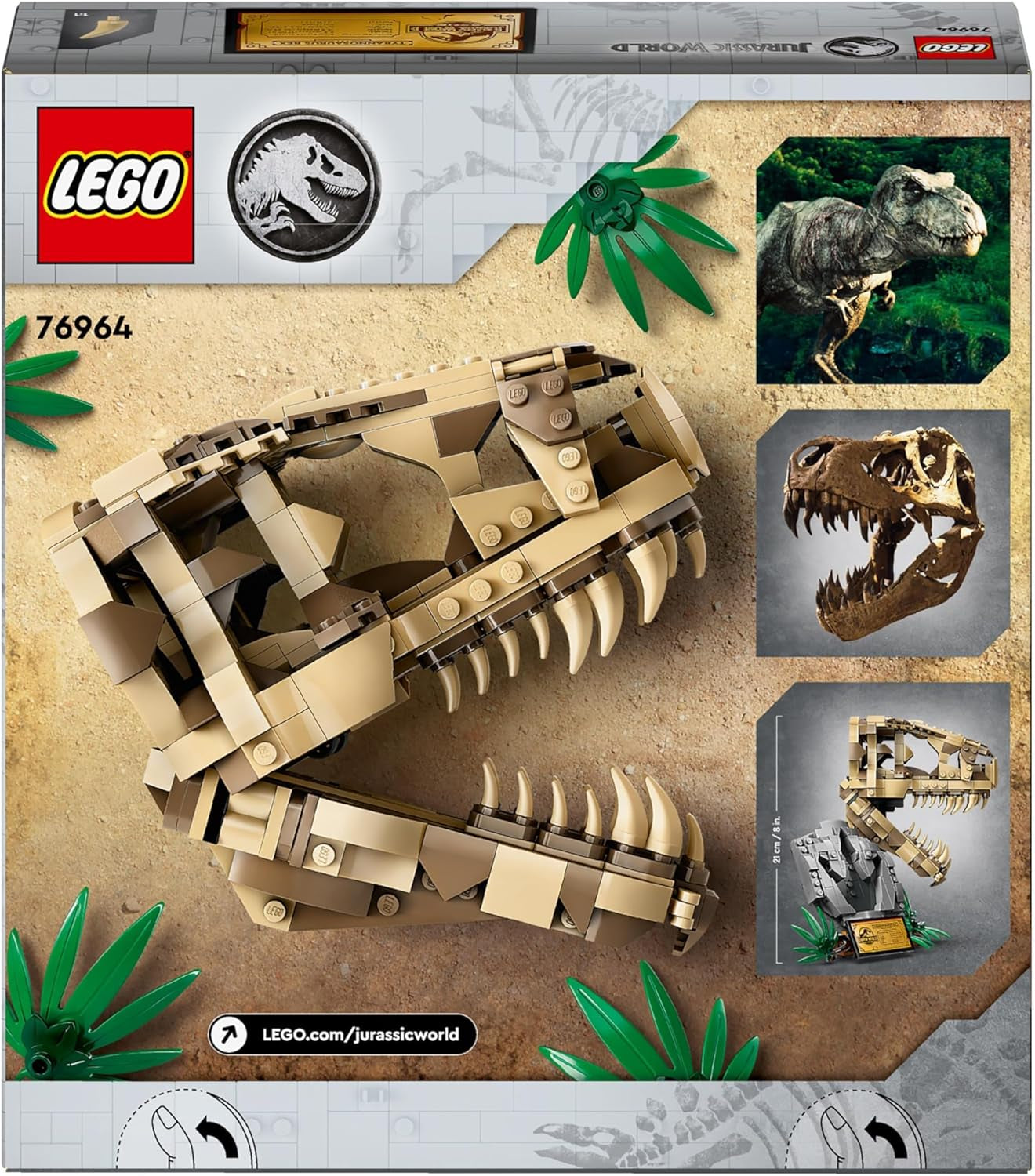 LEGO Jurassic World Dinosaur Fossils: T. Rex Head, jucărie dinozaur de construit, decor dinozaur pentru camera copiilor, craniu T-Rex schelet cu amprentă, cadou pentru băieți și fete 76964 Seturi de constructie Besuche den LEGO-Store