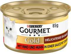 Hrană umedă pentru pisici Gourmet Gold Délicatesse en Sauce cu vită și pui, pachet de 12 (12 x 85g)