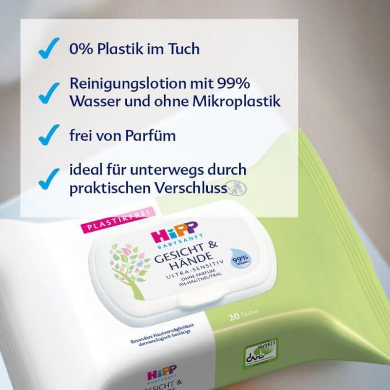 HiPP Baby Soft Feuchttücher für Gesicht und Hände, 12er Pack (12 x 20 Stück)