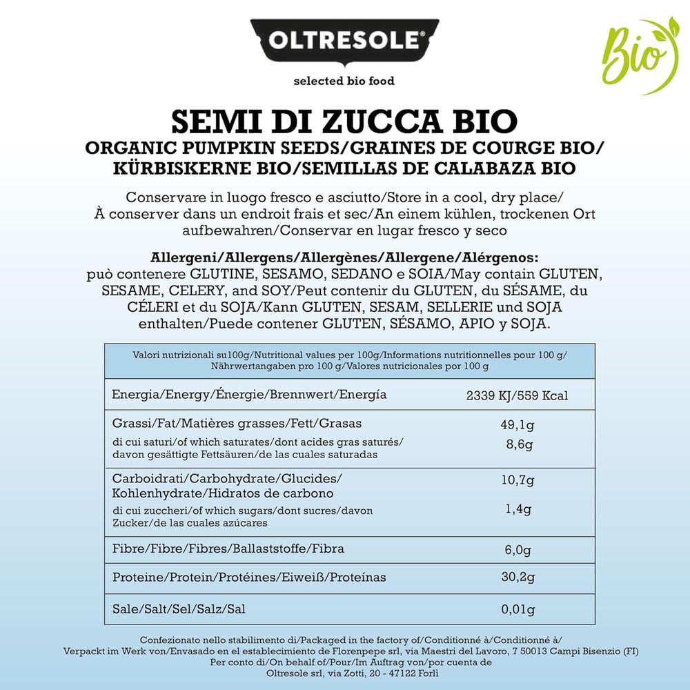 Geschälte Bio-Kürbiskerne, 3 kg, rohe, ölige, ungeröstete und ungesalzene Bio-Samen, ideal als Snack oder Salat, praktische Größe