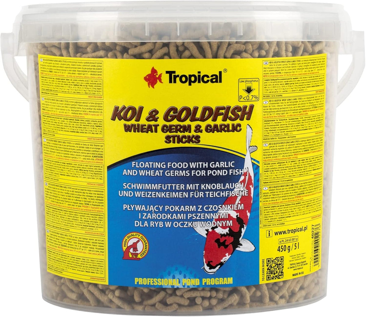 Weizenkeim- und Knoblauchsticks KOI&Goldfish 5L / 430g - Teichfischfutter zur täglichen Fütterung von Koi-Fischen in einem weiten Temperaturbereich von 8 bis 30°C