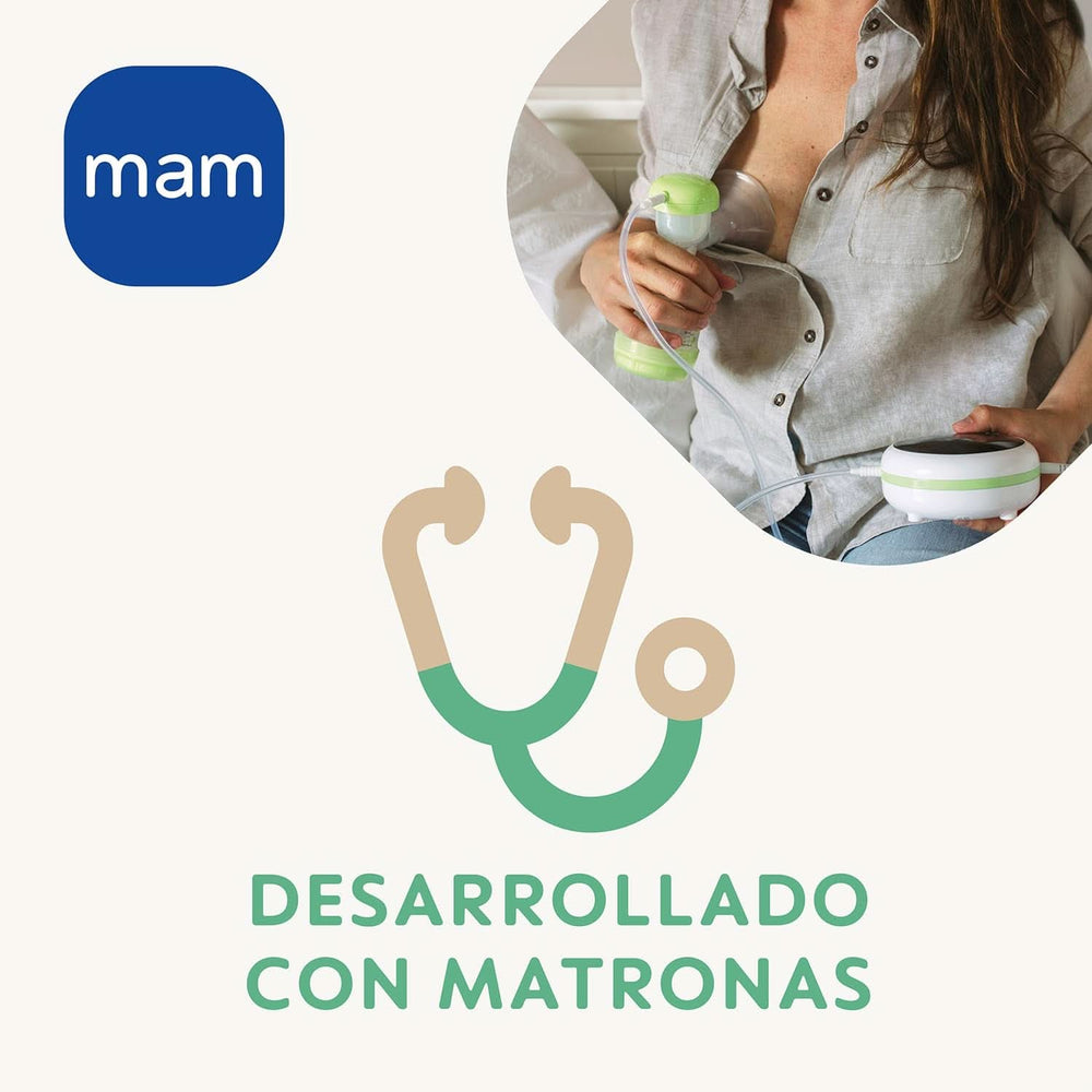 MAM 2 in 1 elektrische und manuelle Milchpumpe, direkte Entnahme aus Flasche oder Vorratsbehälter, Stimulation und Entnahme, digitale Anzeige. Zubehör Essen und Stillen Bebe Naty Shop