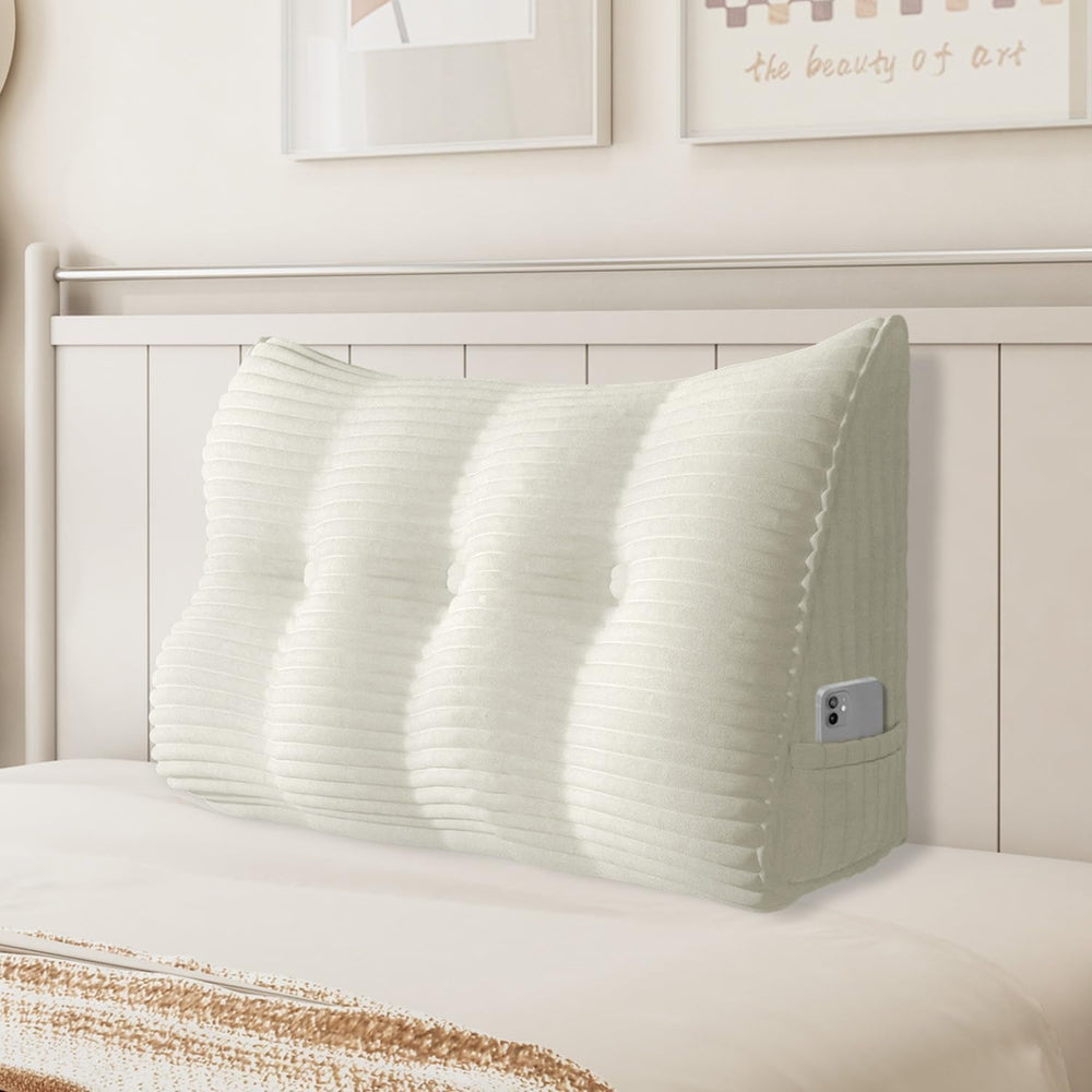 Pernă Johnear cu pană, pernă de citit pentru pat și canapea, pernă pentru spătar, pernă pentru tăblie, pernă lombară triunghiulară mare (gri, 45 cm)