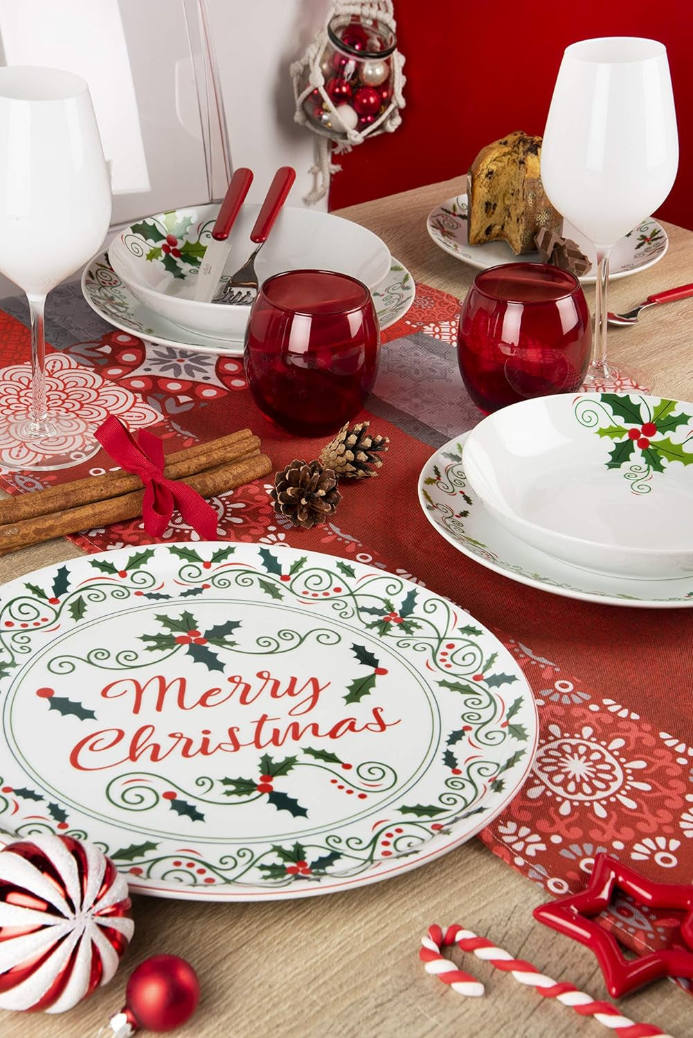 Excelsa 64134 Christmas Holly Tellerservice, 18-Teilig, Porzellan, Weiß Seturi vesela masa Naty Shop