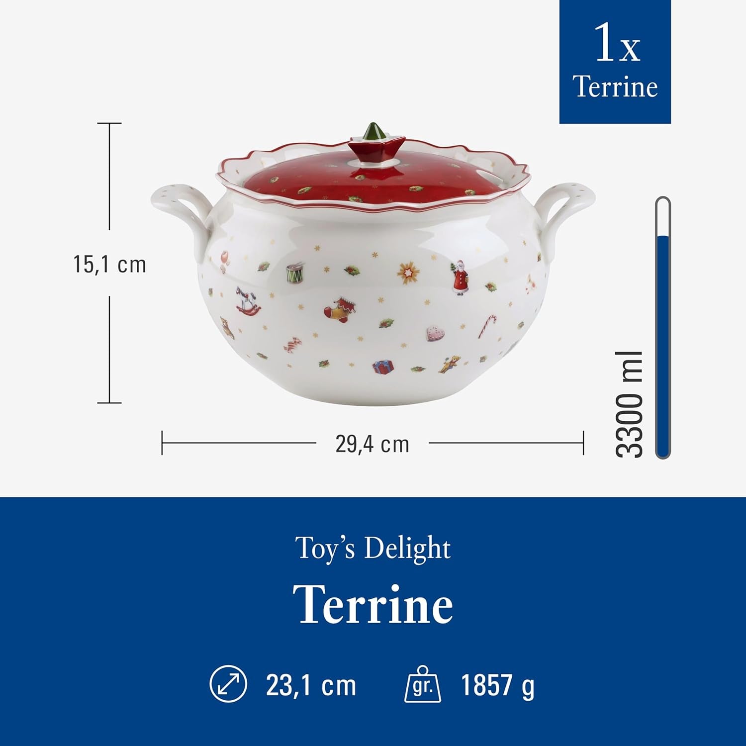 Villeroy & Boch Toy's Delight Terrine, 3 litri, porțelan premium, alb/roșu