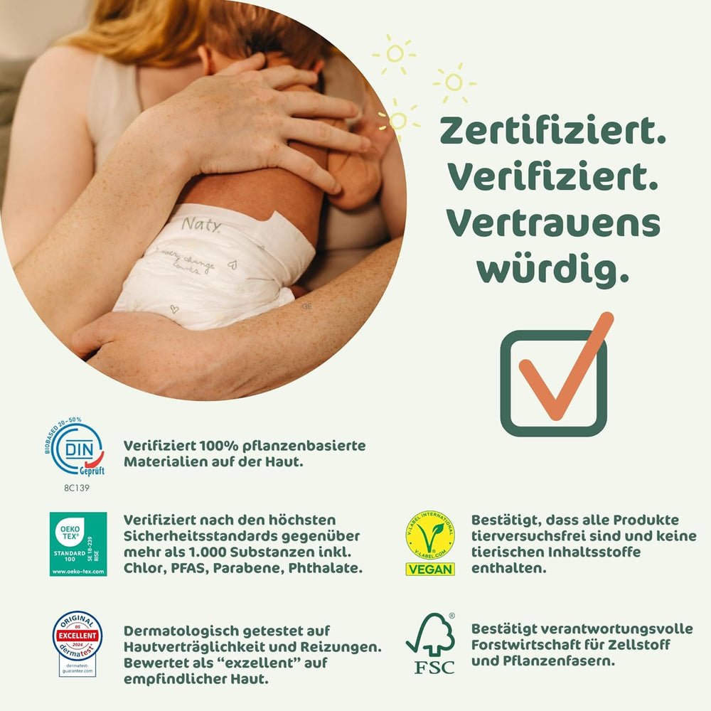 Naty BioEmbrace Babywindeln, Größe 3 (4–9 kg) | 100 % pflanzliche Materialien, sanft zur Haut | Atmungsaktive Weichheit, dermatologisch getestet, hervorragende Absorption | 100 Stk.