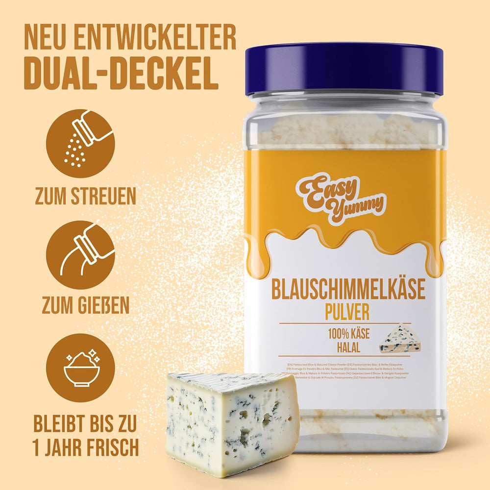 EASY YUMMY - Käsepulver 300g | Instant Käsegeschmack für Mahlzeiten & Snacks | Immer bereit, keine Kühlung nötig | Aus 100 % echtem Käse | Ideal als Popcorn-Topping