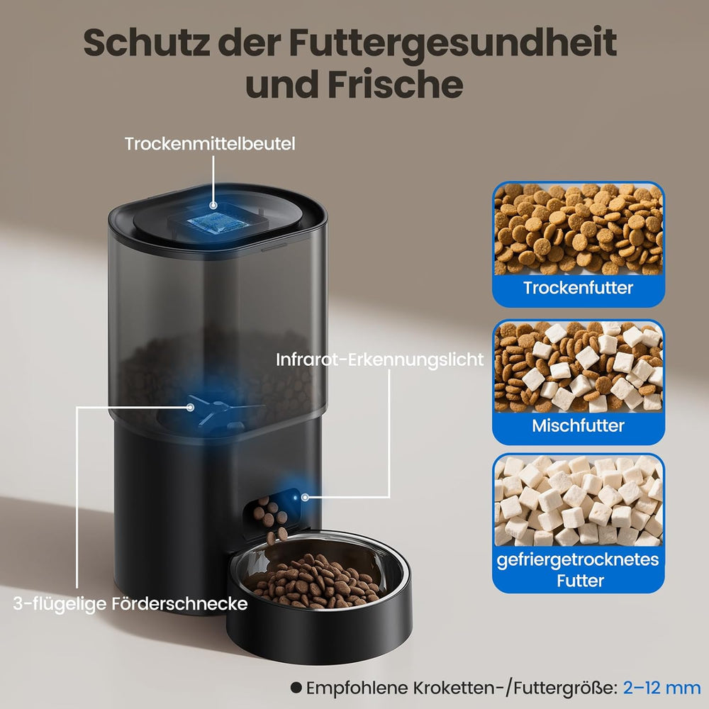 3L Automatischer Katzenfutterspender 2.5L Katzenbrunnen-Set, geräuscharmes App-steuerbares Fernfütterungsgerät mit 10 Mahlzeiten pro Tag, Anti-Verstopfungs-Design, ideal für Katzen & Welpen