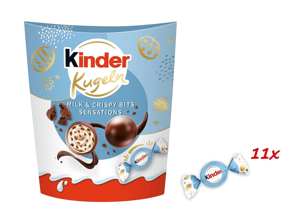 Kinder Balls Milk & Crispy Bits Sensations 90g – Milchschokoladenkugeln mit Milchfüllung und Kakaostückchen – Osterschokolade, Ostersüßigkeiten – Ostergeschenk und Souvenir
