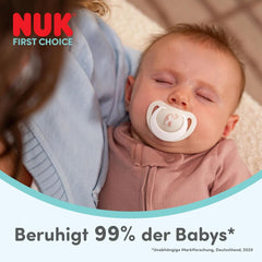 Suzetă NUK First Choice Night pentru bebeluși | 6-18 luni | Suzete ortodontice care strălucesc în întuneric | Calmează 99% dintre bebeluși** | Iepure/Oaie | Pachet 0-2