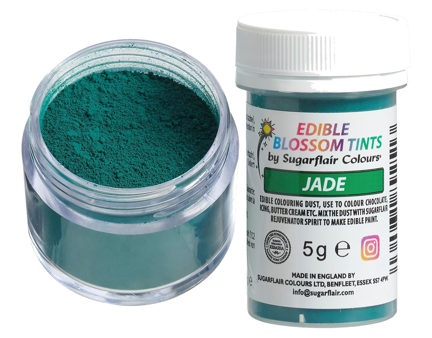 Pudră de colorant alimentar Sugarflair Blossom Tint Dust Jade - Pudră de colorant alimentar pentru decoruri de tort, pastă de zahăr, fondant, glazură, ciocolată, cremă de unt, macarons și multe altele - 5G
