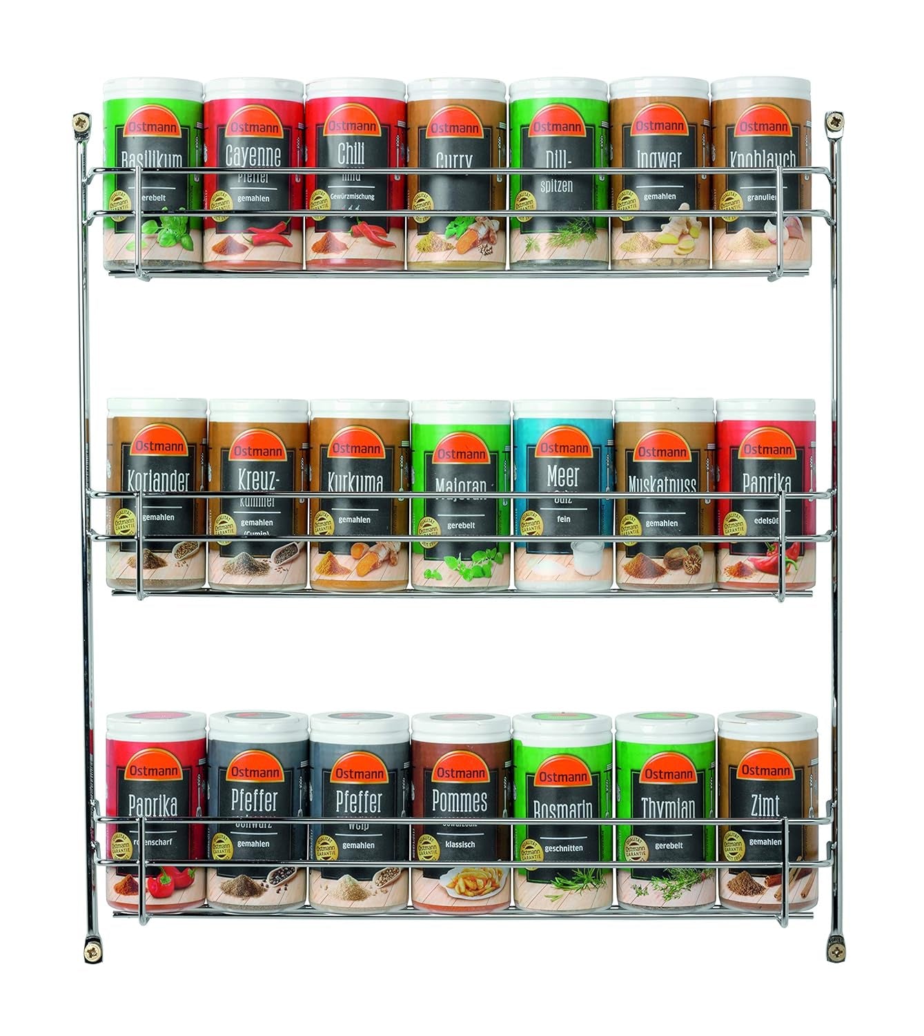 Ostmann Gewürze - gefülltes Gewürzregal mit 21 Gewürzdosen | Set aus Gewürzen, Kräutern, Gewürzmischungen | zum Aufhängen | für die Schranktür | Isst: 1 Stück
