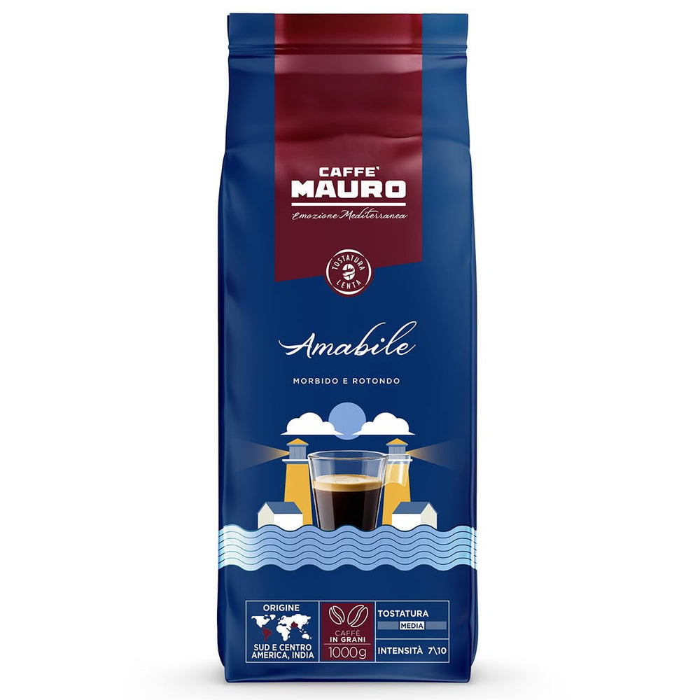 Caffè Mauro - Cafea boabe - 1 Kg - Amestec Avvolgente - Prăjire medie - Intensitate 8/10 - Made in Italy Cafea Naty Shop Amabile Mischung
