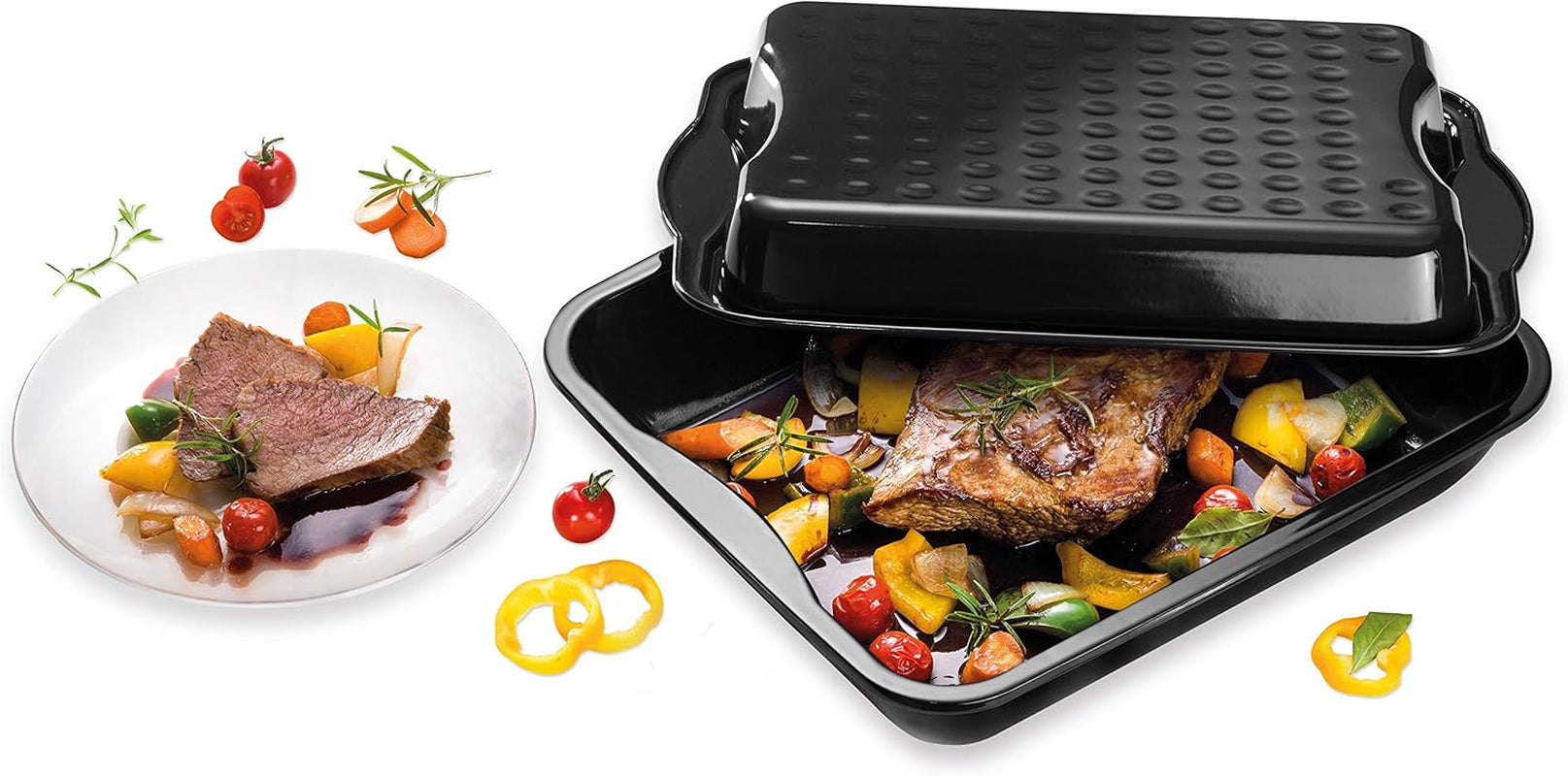 Dr. Oetker Maxi-Bräter Mit Deckel BACK-IDEE KREATIV, Brat- Und Auflaufform Aus Hochwertigem Stahlblech Mit Emaillierung, Eckige Form, Schnitt- Und Kratzfest - Spülmaschinengeeignet in Schwarz Formen und Tabletts zum Backen Naty Shop