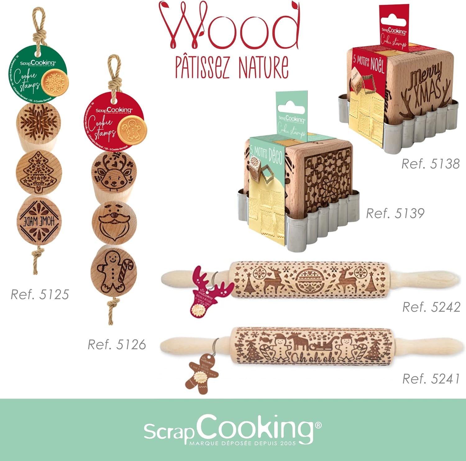 RESTURĂ DE GĂTIT 5139 Ștampilă de copt din lemn cu motive decorative, casă, cu 1 tăietor, tăietor de biscuiți și cub, decorativă, cu 5 fețe gravate în relief, decorațiune, 5139